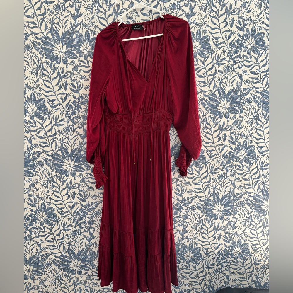 Vici Wine Red Long-Sleeve Maxi Dress